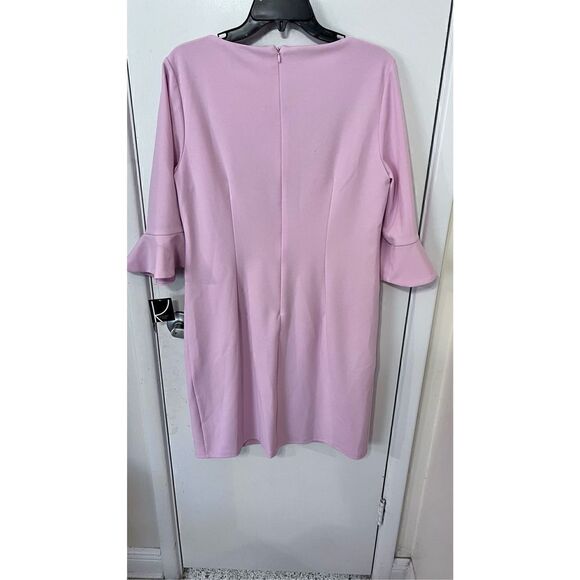Kasper Women's Ruffle Sleeve Lined Sheath Dress Salmon Pink Size 10 NWT P1-120 - Picture 8 of 11
